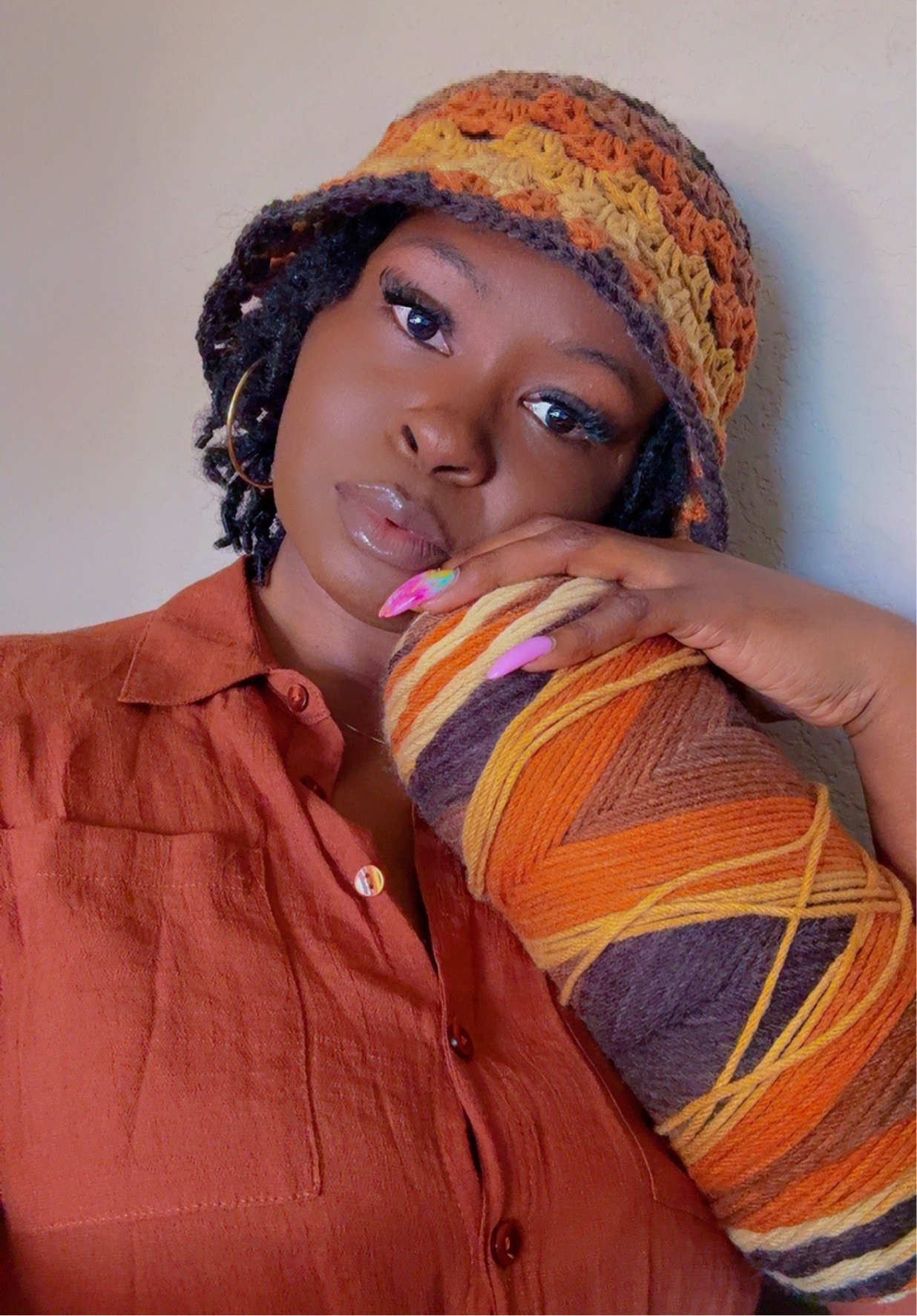 Crochet Granny Stitch Bucket Hat - Neon Stripes