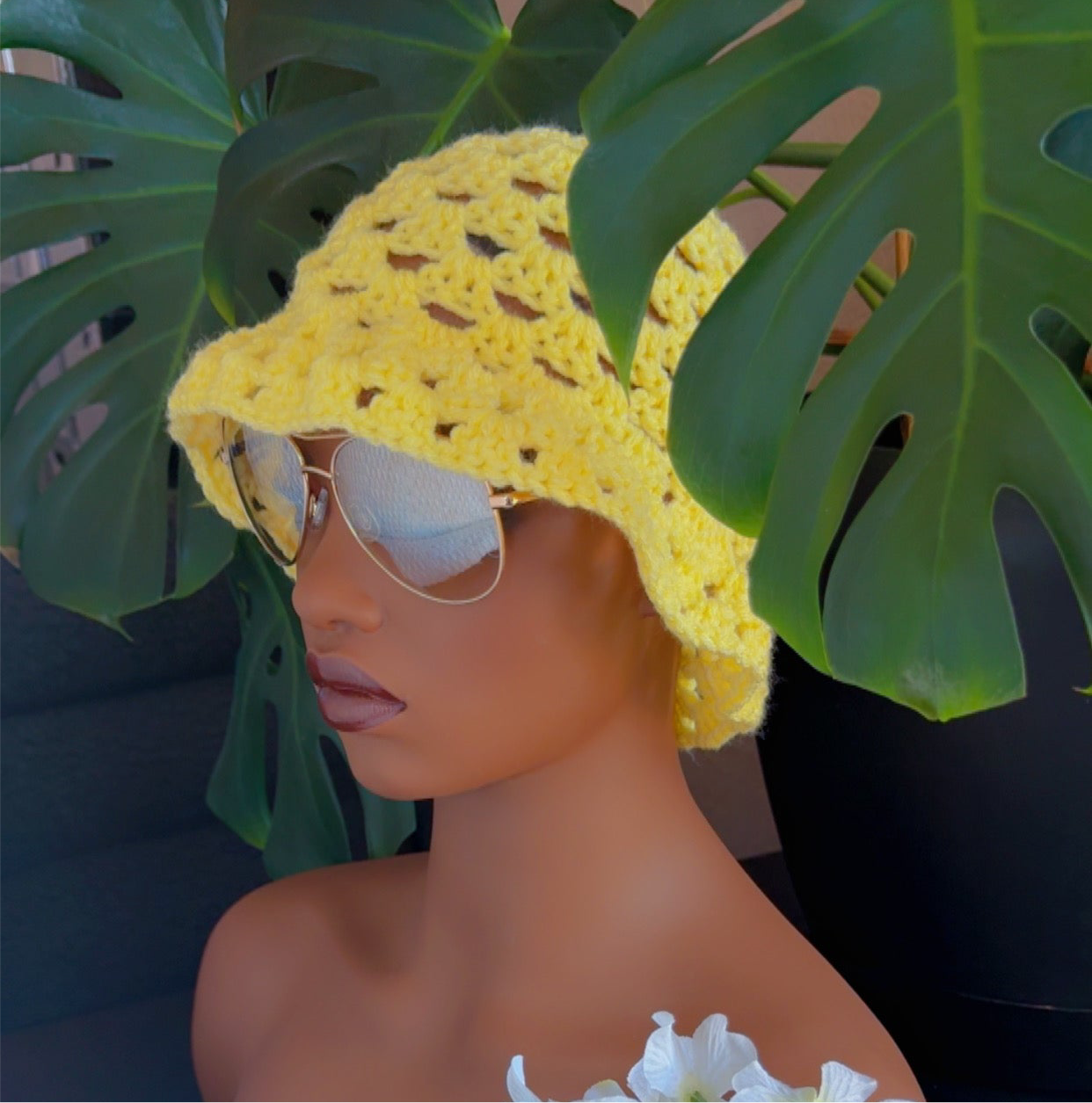 Crochet Granny Stitch Bucket Hat - Neon Stripes
