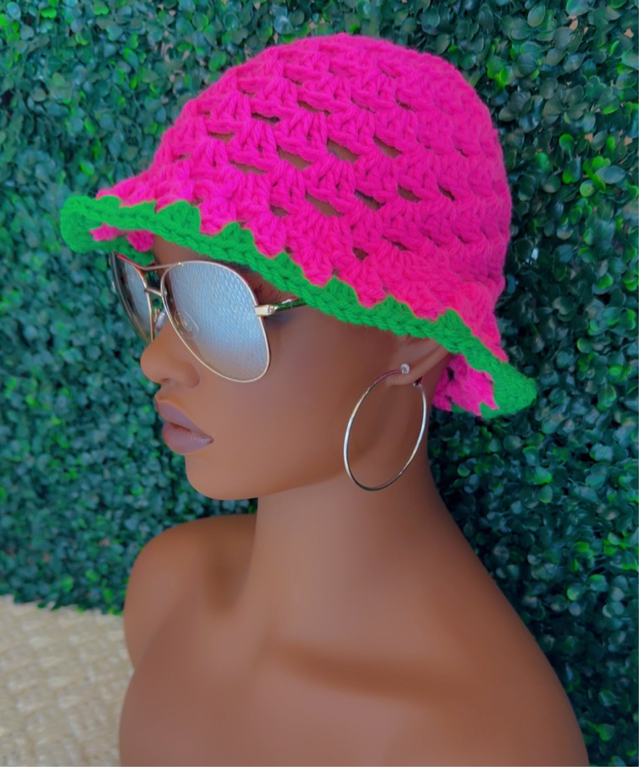Crochet Granny Stitch Bucket Hat - Neon Stripes