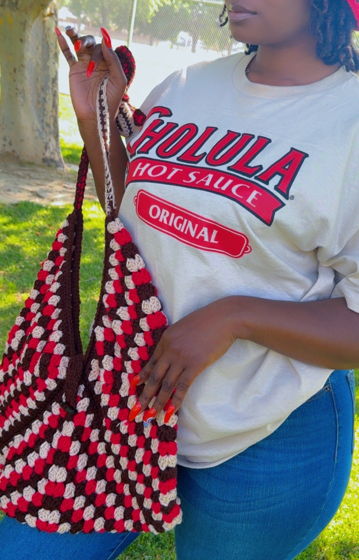 Crochet Granny Stitch Hobo Bag - Coco Cherry