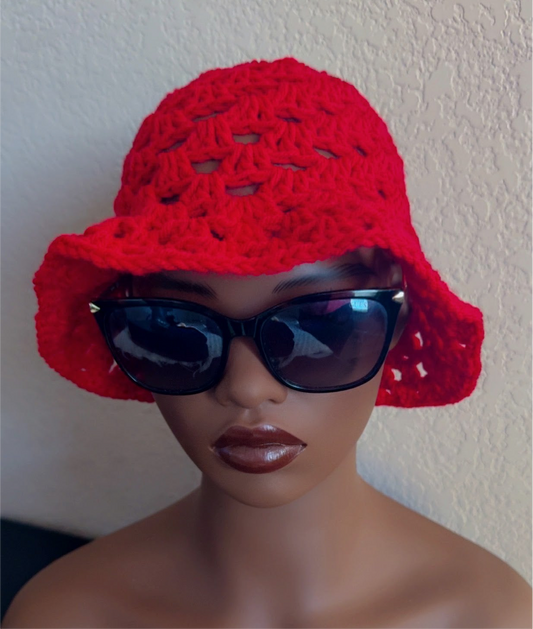 Crochet Granny Stitch Hat - Red